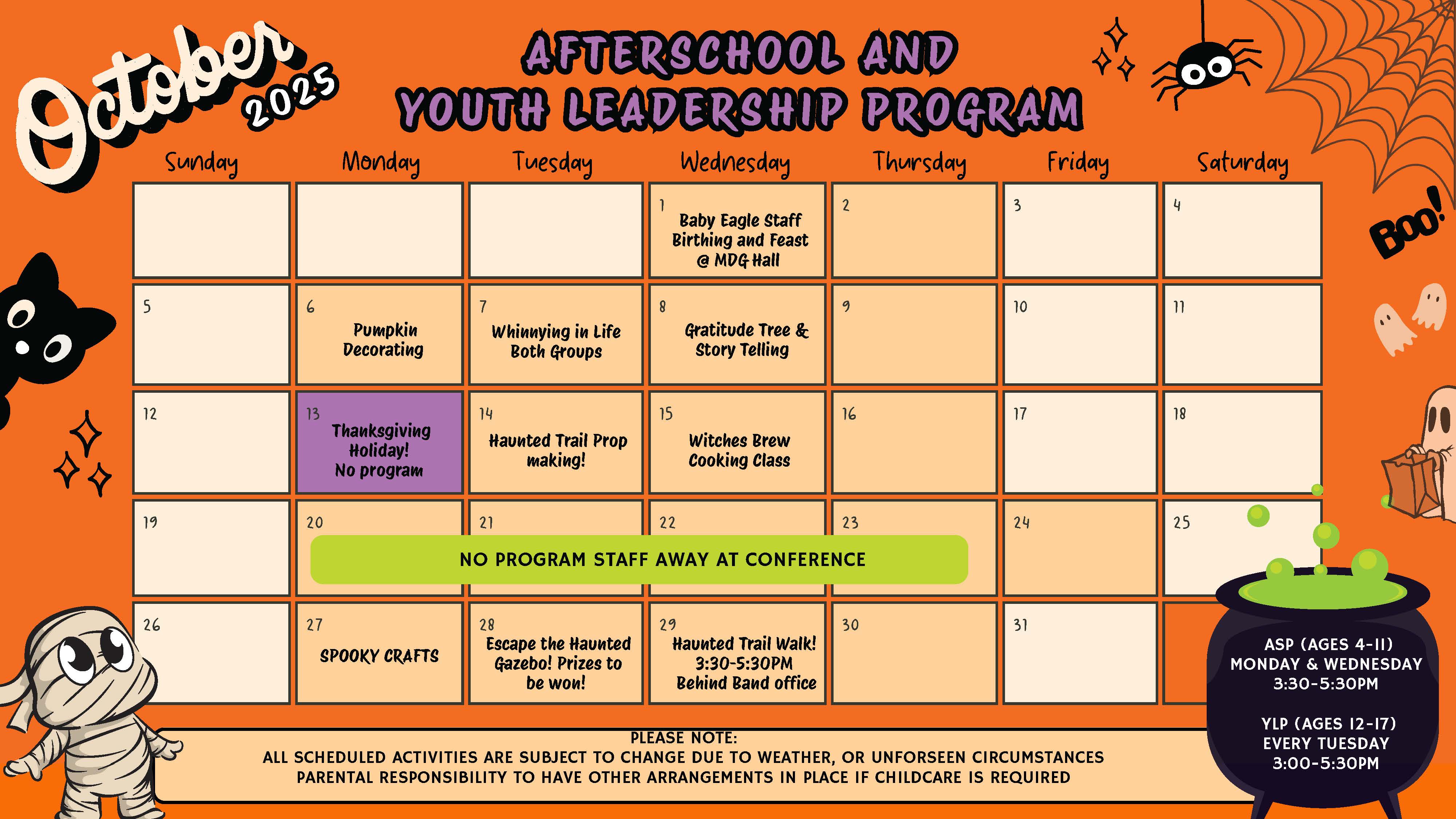 Summer Camp Calendars Oct 2025